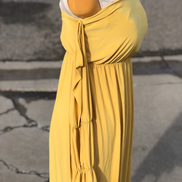 Yellow hi-low, strapless/off-shoulder dress - Picture 4 of 6